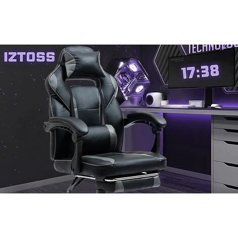 Fauteuil Gamer - Chaise Gaming Ergonomique Inclianble - Avec Repose-pieds Télescopique - Hauteur Réglable - Appui-tête, Support Lombaire, Charge 150 Kg, Noir – Image 5