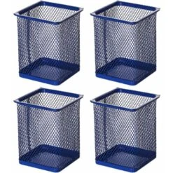 4 Pi��ces Porte-stylo Maille Porte-crayon Durable M��tal Porte-crayon Pour Bureau Bureau Rond Stylo Organisateur-carr�� Bleu