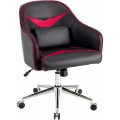 COSTWAY Fauteuil De Bureau Pivotant Hauteur Réglable, Chaise Siège De Bureau PU Durable Mousse Douce, Design Ergonomique Rouge