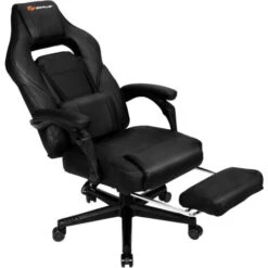 COSTWAY Chaise Gaming Cuir PVC, Siège Gamer Pivotante Ergonomique, Fauteuil De Bureau Réglable En Hauteur Et Dossier Réglable, Support Lombaire Charge 150kg Noir
