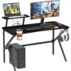 Bureau Gaming 100x55cm Bureau Gamer Ergonomique Table De Jeu Pour Ordinateur PC Domicile Avec Support De Moniteur, Porte-gobelet, Support De Poignée,Crochet Pour Casque