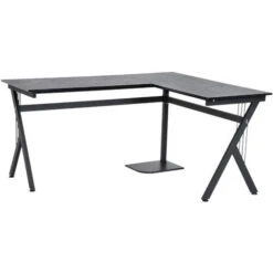 HOMCOM Bureau D'angle Informatique Design Contemporain 155L X 130l X 76H Cm MDF Acier Noir