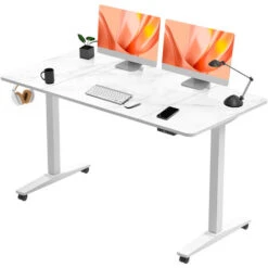 Devoko Bureau Assis Debout Électrique Réglable En Hauteur 140x70x(72-116) Cm, Panneau Avec 4 Claviers à Mémoire Automatique, Cadre En Acier, Équipé Du Système Anti-Collision,Blanc Calcaire