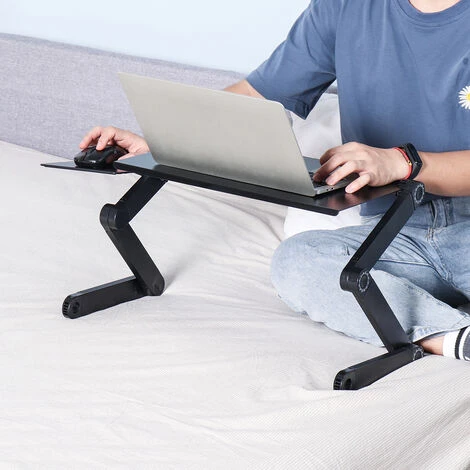 Support PC Table D'ordinateur Portable Pliable Réglable Plateau De Canapé-lit Avec Ventilateur De Refroidissement Tapis De Souris – Image 3