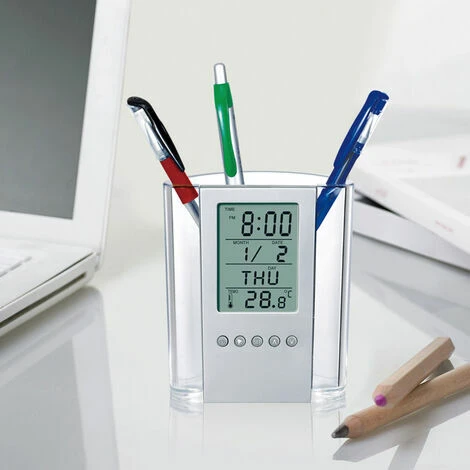 Stylo Porte-crayon Numérique LCD Bureau Réveil Porte-stylo Calendrier Minuterie Température Bureau Horloge électronique Bureau – Image 4