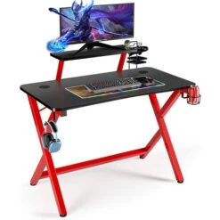 Bureau Gaming 110 X 61 X 75cm, Bureau Gamer Avec Gobelet, Support Pour écran