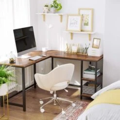 Songmics VASAGLE Bureau D’Angle, Table Informatique En Forme De L, Bureau Gamer, Avec Étagère De Rangement, Gain De Place, Montage Facile, Style Industriel, 138 X 138 X 75 Cm