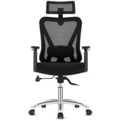 Durrafy Chaise De Bureau Ergonomic Avec Verrouillage De L'inclinaison à 90 130 ° Fauteuil De Bureau En Maille Support Appui-tête, Soutien Lombaire Réglable, Accoudoir, Coussin En éponge Noir