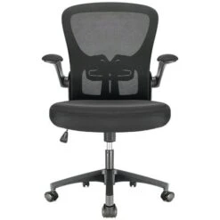 Durrafy Chaise De Bureau Ergonimique Accoudoirs Pliables Noir Fauteuil En Maille Respirante Siège De Bureau à Domicile Pivotant à 360 °