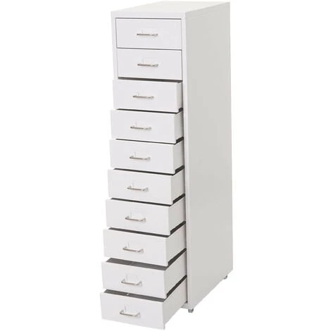 Caisson A Roulettes Boston T851, Armoire Ă Tiroirs Armoire En Acier, 110x28x41cm 10 Tiroirs - Blanc