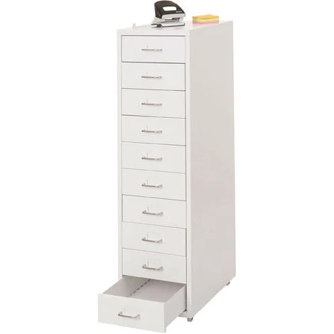 Caisson A Roulettes Boston T851, Armoire à Tiroirs Armoire En Acier, 110x28x41cm 10 Tiroirs - Blanc – Image 2