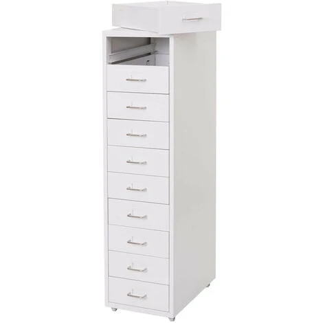 Caisson A Roulettes Boston T851, Armoire à Tiroirs Armoire En Acier, 110x28x41cm 10 Tiroirs - Blanc – Image 3