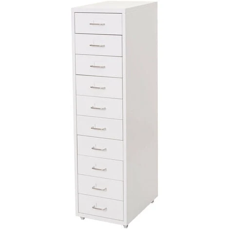 Caisson A Roulettes Boston T851, Armoire à Tiroirs Armoire En Acier, 110x28x41cm 10 Tiroirs - Blanc – Image 4