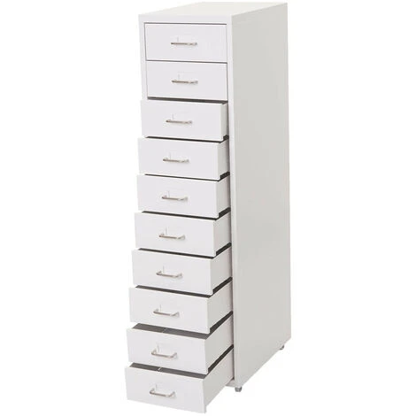 Caisson A Roulettes Boston T851, Armoire à Tiroirs Armoire En Acier, 110x28x41cm 10 Tiroirs - Blanc – Image 5