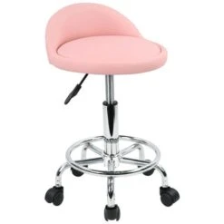 Tabouret à Roulettes De Bureau Tabouret De Travail Réglable En Hauteur 48-64 Cm En Cuir Synthétique Avec Repose - Rose