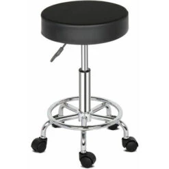 Coussin D'air Certifié SGS Demi-cuir PU, Coton Mode De 8 Cm D'épaisseur, Roues En Nylon, 150 Kg, Tabouret De Technicien Noir, Coussin Rond, Jambes Haha Tabouret Rond Tabouret De Bar Pieds Lol Pivotant