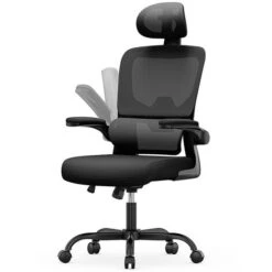Chaise De Bureau - Naspaluro Ergonomique Siège - Fauteuil Avec Accoudoir Rabattable à 90° - Support Lombaire Adaptatif - Réglable En Hauteur - Noir