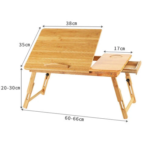 GUOYIHUA® Table De Lit Pliable Pour Ordinateur Réglable Support Pour Ordinateur Portable Avec Tiroir Bureau PC En Bambou Plateau De Petit-déjeuner Au Lit Inclinable Pour Tablette Notebook Camping Parc – Image 2