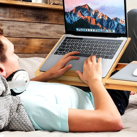 GUOYIHUA® Table De Lit Pliable Pour Ordinateur Réglable Support Pour Ordinateur Portable Avec Tiroir Bureau PC En Bambou Plateau De Petit-déjeuner Au Lit Inclinable Pour Tablette Notebook Camping Parc – Image 4