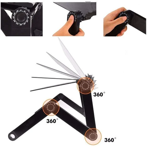 GUOYIHUAÂź Table De Lit Pliable, Bureau D'ordinateur Portable Pliable En Aluminium Ergonomique Plateau Support De Lecture Inclinable Avec Coussin De Refroidissement Noir â Image 4