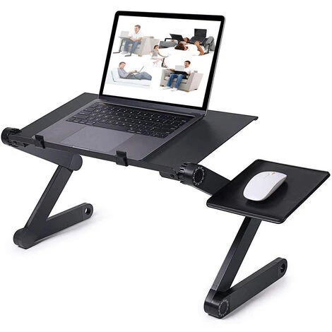 GUOYIHUAÂź Table De Lit Pliable, Bureau D'ordinateur Portable Pliable En Aluminium Ergonomique Plateau Support De Lecture Inclinable Avec Coussin De Refroidissement Noir â Image 5