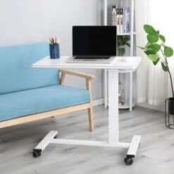 GUOYIHUA® Table De Lit à Roulettes, Large Table Roulante Réglable En Hauteur De 76 à 108 Cm, Table Pour Lit Médicalisé Table Roulante Ordinateur Portable, Vérin Pneumatique, Blanc