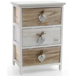 Coffre De Tiroirs Avec 3 Tiroirs 58x40x29cm Coeur Blanc En Bois Naturel Moderne Maison