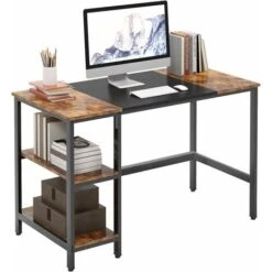 Soges Bureau 120CM Avec étagère De Rangement à 2 Niveaux, Bureau D'ordinateur Avec Panneau D'épissage, Bureau D'étagère De Chambre à Coucher De Bureau à Domicile