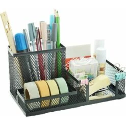 Rangement De Bureau Organiseur De Bureau En Maille Métallique - 3 Compartiments - Noir