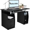 RELAX4LIFE Bureau D'Ordinateur Avec 2 Tiroirs, Tablette Imprimante Et Tablette à Clavier，Bureau Informatique Avec Compartiments De Rangement Pour Bureau, Salon, Étude, 120X55X85CM (Noir)