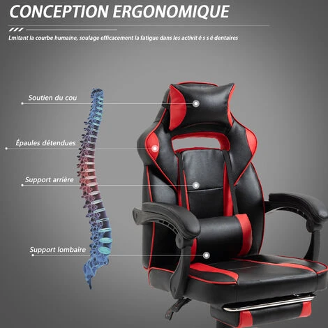 BOLLI Chaise Gaming - Chaise Bureau Ergonomique Avec Repose-Pied - Fauteuil Gaming Avec Soutien Lombaire Massage Et Appui-tête - Siège Gaming,Noir Et Gris – Image 2