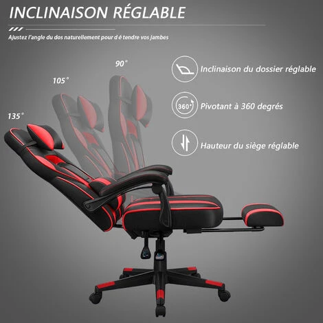 BOLLI Chaise Gaming - Chaise Bureau Ergonomique Avec Repose-Pied - Fauteuil Gaming Avec Soutien Lombaire Massage Et Appui-tête - Siège Gaming,Noir Et Gris – Image 3