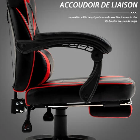 BOLLI Chaise Gaming - Chaise Bureau Ergonomique Avec Repose-Pied - Fauteuil Gaming Avec Soutien Lombaire Massage Et Appui-tête - Siège Gaming,Noir Et Gris – Image 4