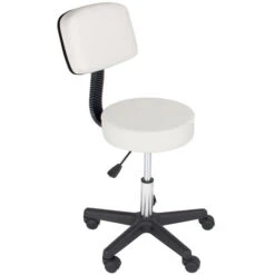 Tabouret Pivotant Pour Esthéticienne Dossier Siège En Simili Cuir Salon Studio Blanc