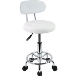 Tabouret Pivotant à Roulettes Tabouret Roulant Fauteuil Pivotant Chaise De Bureau Réglable En Hauteur Tabouret Pivotant Avec Dossier Bas Et Repose Blanc