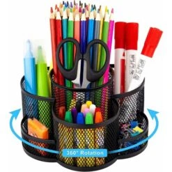 Porte-Stylo En Maille Pour Bureau, Organiseur De Bureau Rotatif À 360 Degrés Avec 7 Compartiments, Organiseur Stationnaire En Métal, Grand Organiseur De Fournitures De Bureau Pour L'Art De L'École De