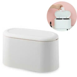 Poubelle De Table Avec Couvercle, Mini Poubelle De Table, Poubelle Cosmétique De Salle De Bain Pour Cuisine, Salle De Bain, Bureau, Toilette, Lit De Voiture, Anti-odeurs, Petit Plastique 2,5 L (blanc)