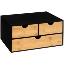Rangement Rectangulaire Angulaire 3 Tiroirs Bambou Bava Noir - 5 Five Simply Smart