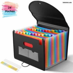 XICHAO - Trieur à Soufflets Classeur Rangement Papier Chemise Trieur Plastique 24 Compartiments Avec Couvercle A4 Documents Extensible